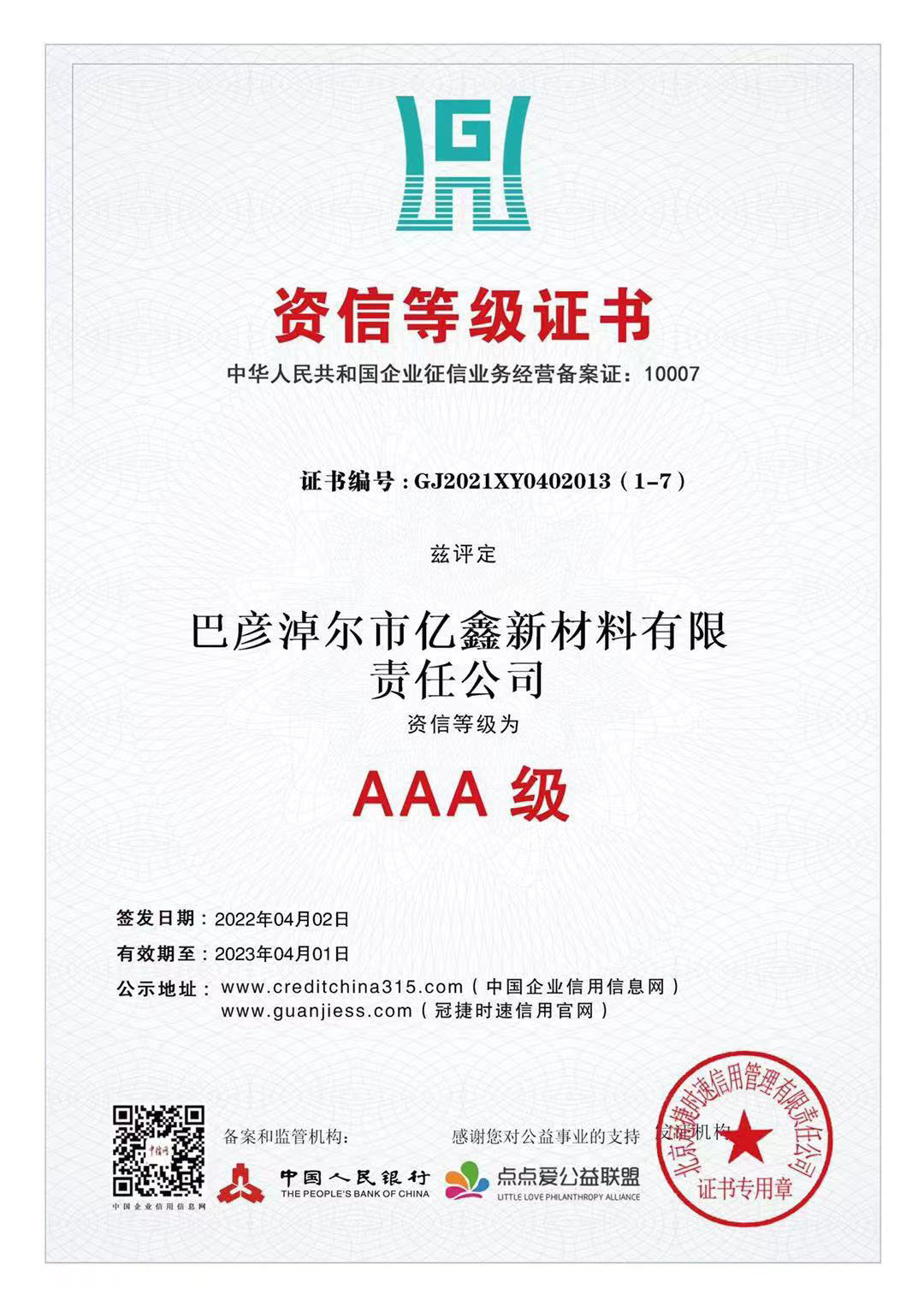 AAA Grade Certificate